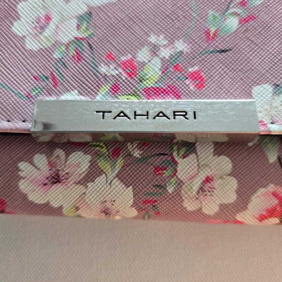 Tahari Pink Floral Print Wallet Clutch Snap Closure Saffiano Style - Picture 2 of 9